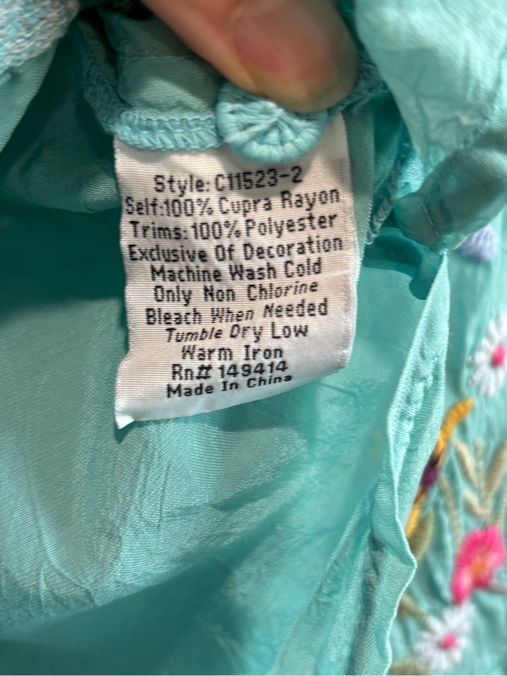 Johnny Was Turquoise Embroidered Button-Front Shirt - Picture 6 of 9